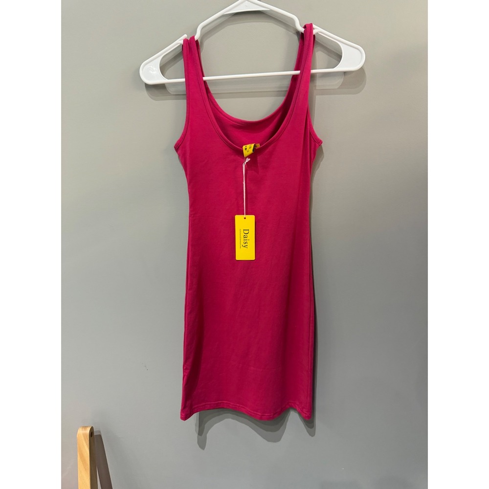Daisy Womens Fuchsia Pink Bodycon Mini Dress Sleeveless Tank Scoop Neck DT118C S